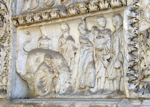 Detail of The Arch of the Argentarii in Rome, July 2012