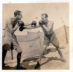 WWII RAF Men Boxing Match in Airbase Camp Iraq Middle East c1942