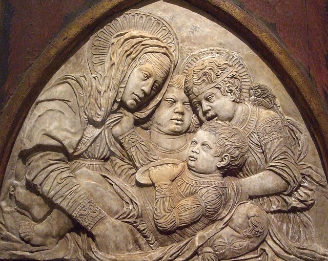 Detail of the Virgin and Child with Angel and Saint John by Bellano in the Boston Museum of Fine Arts,  July 2011