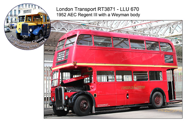 London Transport RT3871 - LLU 670 - Eastbourne Classic Bus Running Day 2014