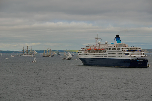 SAGA SAPPHIRE acting as the start line for the Tall Ships race