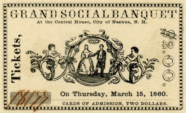 Grand Social Banquet Ticket, Nashua, N.H., March 15, 1860