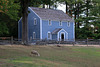 Blue house and sheep