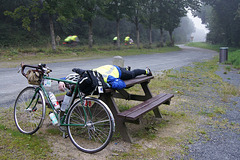 Tired cyclist near the end of PBP 2011 in Elancourt