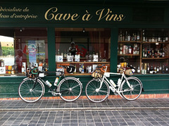 Randonneuring bikes belonging to Alan Woods and Bill Alsup fully loaded just before start of 2002 Paris-Brest-Paris