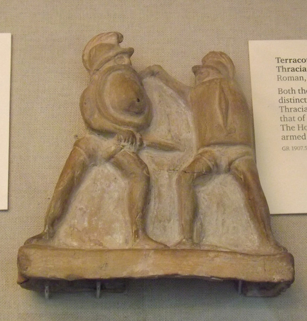 Terracotta Figurine of a Thracian Fighting a Hoplomachus in the British Museum, April 2013