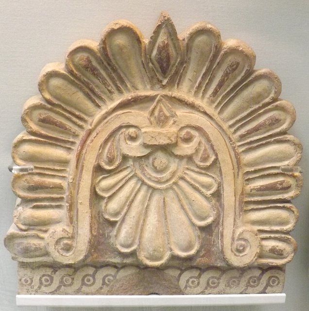Painted Terracotta Antefix with an Inverted Palmette in a Shell Frame in the British Museum, May 2014