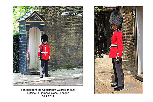 Coldstream Guards on duty at St James' Palace  - London - 31.7.2014