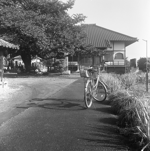 Bicycle on a path to a temple