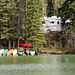 RV and colourful canoes.