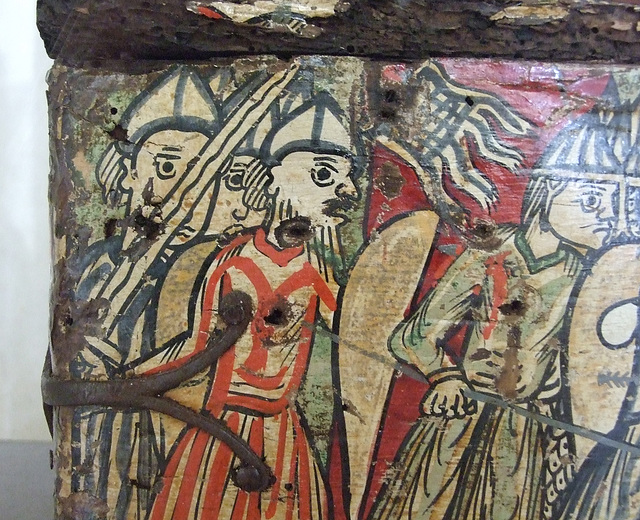 Detail of a Painted Wood Box with Scenes of the Capture of Orange in the Cloisters, April 2012