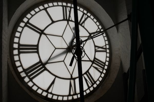 Behind the clock face