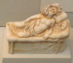 Terracotta Lamp Filler in the Form of a Man and a Woman Reclining on a Couch in the British Museum, April 2013