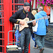Edinburgh Festival Musician outside Deacon Brodie's.