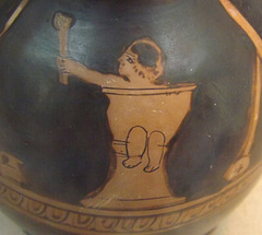 Detail of a Miniature Red-Figure Chous with an Infant Sitting on a Potty in the British Museum, May 2014