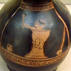 Detail of a Miniature Red-Figure Chous with an Infant Sitting on a Potty in the British Museum, April 2013