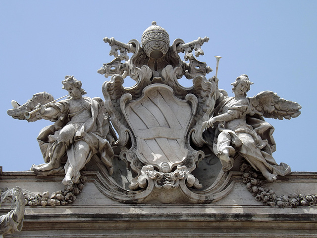 Detail of the Coat of Arms on the Fountain of Trevi in Rome, June 2012