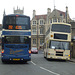 DSCF5921 Delaine Buses AD63 DBL and Mark Bland Travel M456 UKN in Stamford - 11 Sep 2014