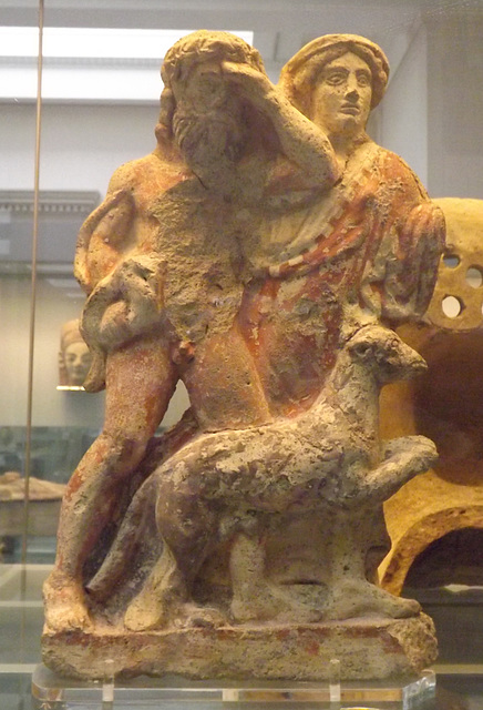 Painted Terracotta Antefix with a Satyr, Maenad and Pantheress in the British Museum, May 2014