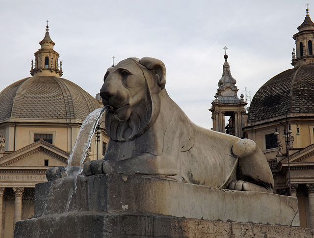 Lion Fountain in Piazza del Popolo in Rome, June 2014