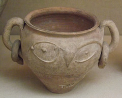 Pottery Drinking Cup Decorated with a Face and Earrings in the British Museum, April 2013