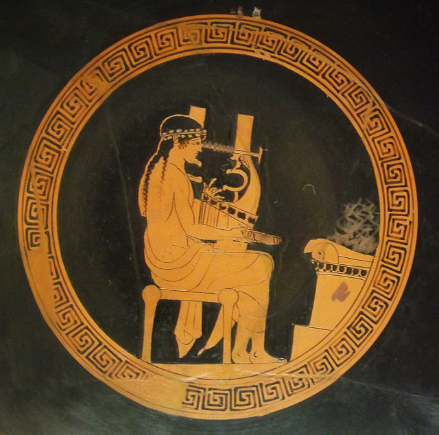 Detail of a Red-Figure Kylix with Apollo Playing the Kithara in the British Museum, April 2013