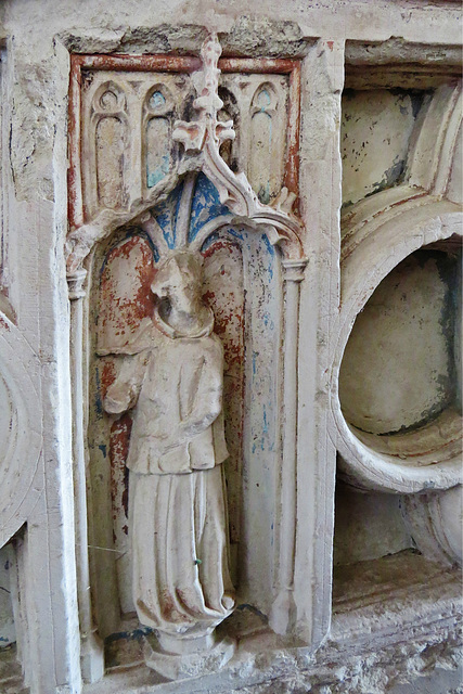 ingham church, norfolk, c14,detail of chest tomb   of sir roger de bois +1300 and wife margaret +1315, made c.1380