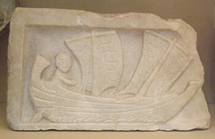 Marble Relief of a Man Sailing a Corbita in the British Museum, April 2013