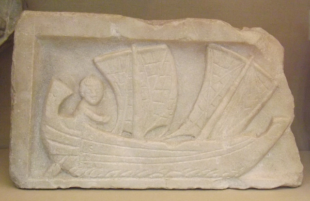 Marble Relief of a Man Sailing a Corbita in the British Museum, April 2013