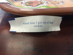 I had to laugh when I popped open my fortune cookie and saw this