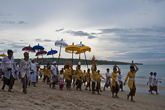 A ceremony on the beach held just before sunset