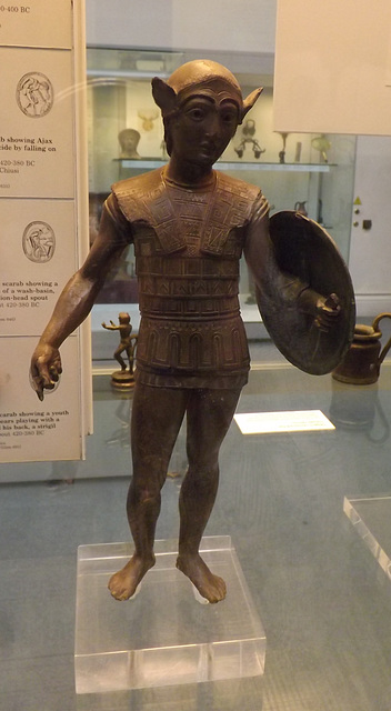 Bronze Votive Statuette of an Etruscan Warrior with a Shield in the British Museum, May 2014