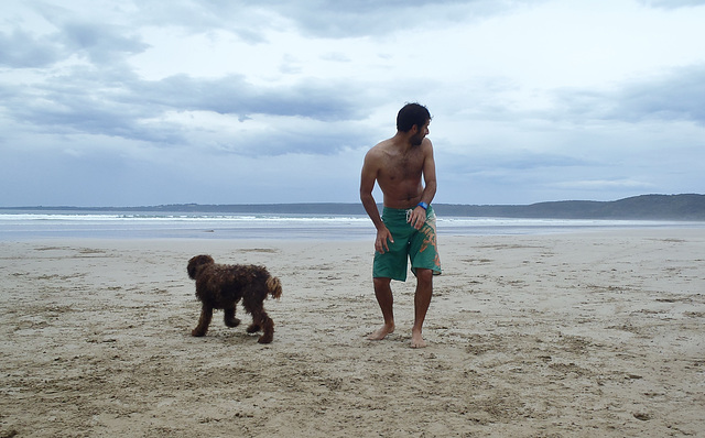 Elvis' first day at the beach