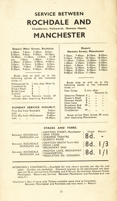 Yelloway Rochdale-Manchester service timetable 1932 Yelloway Rochdale-Manchester service timetable 1932