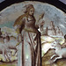 Detail of the Allegorical Figure: Goatherdess with Distaff and Spindle Stained Glass Roundel in the Cloisters, June 2011