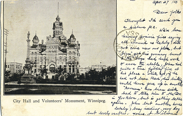 4419. City Hall and Volunteers' Monument, Winnipeg.