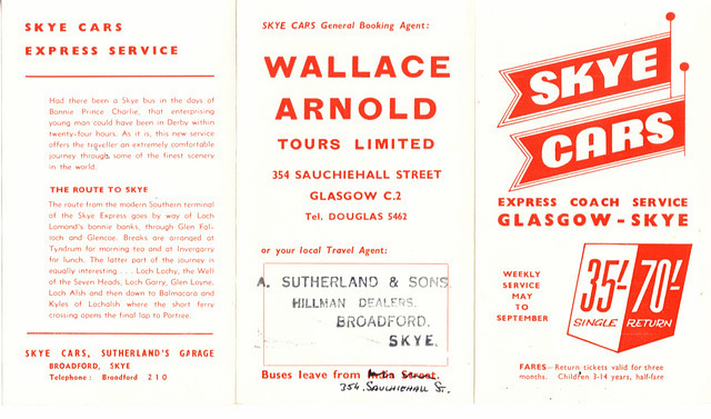 Skye Cars Glasgow-Isle of Skye coach service timetable leaflet (Side 1 of 2)