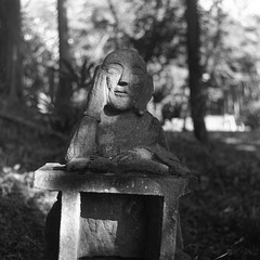 Stone statue in the woods