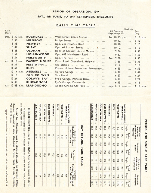 The Creams (Lancashire) Ltd - Rochdale to North Wales leaflet Summer 1949 (pages 2 and 3) The Creams (Lancashire) Ltd - Rochdale to North Wales leaflet Summer 1949 (pages 2 and 3)