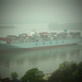 Containerschiff  COSCO Belgium im Nieselregen vor Blankenese