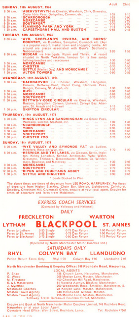 North Manchester Motor Coaches Excursion leaflet July 1974 (page 2)
