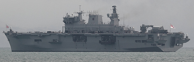 Amphibious Assault/Helicopter Landing ship HMS Ocean (L12) in Weymouth Bay