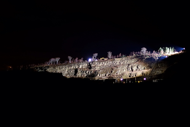 Shire Hill Quarry lit for filming Coronation Street scenes