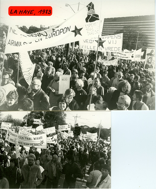 Hago 1983, manifesatcio kontraŭ la neŭtrona bombo kun partopreno de esperantistoj Hago 1983, manifesatcio kontraŭ la neŭtrona bombo kun partopreno de esperantistoj