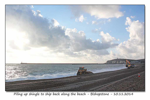 Piling up shingle to ship back along the beach - 10.11.2014