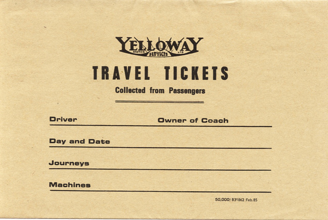 Yelloway ticket packet/envelope