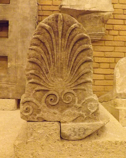 Antefix with Palmette Attached to a Roof Tile from the Temple of Apollo at Bassae in the British Museum, May 2014
