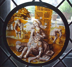 Delilah Cutting the Hair of Samson Stained Glass Roundel in the Cloisters, October 2010