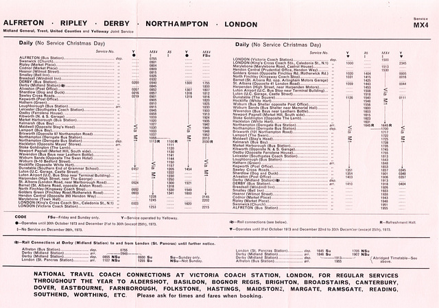 MX4 'Derbyshire Express' service timetable - Summer 1973