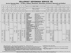Yelloway Devonian Service X5 timetable - Summer 1974